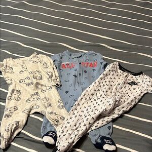 Nike and Carters Kids One Piece PJs - Blue, Gray, and White